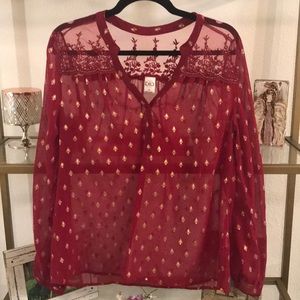 鹿 Red and Gold Long Sleeved Dressy Top 鹿